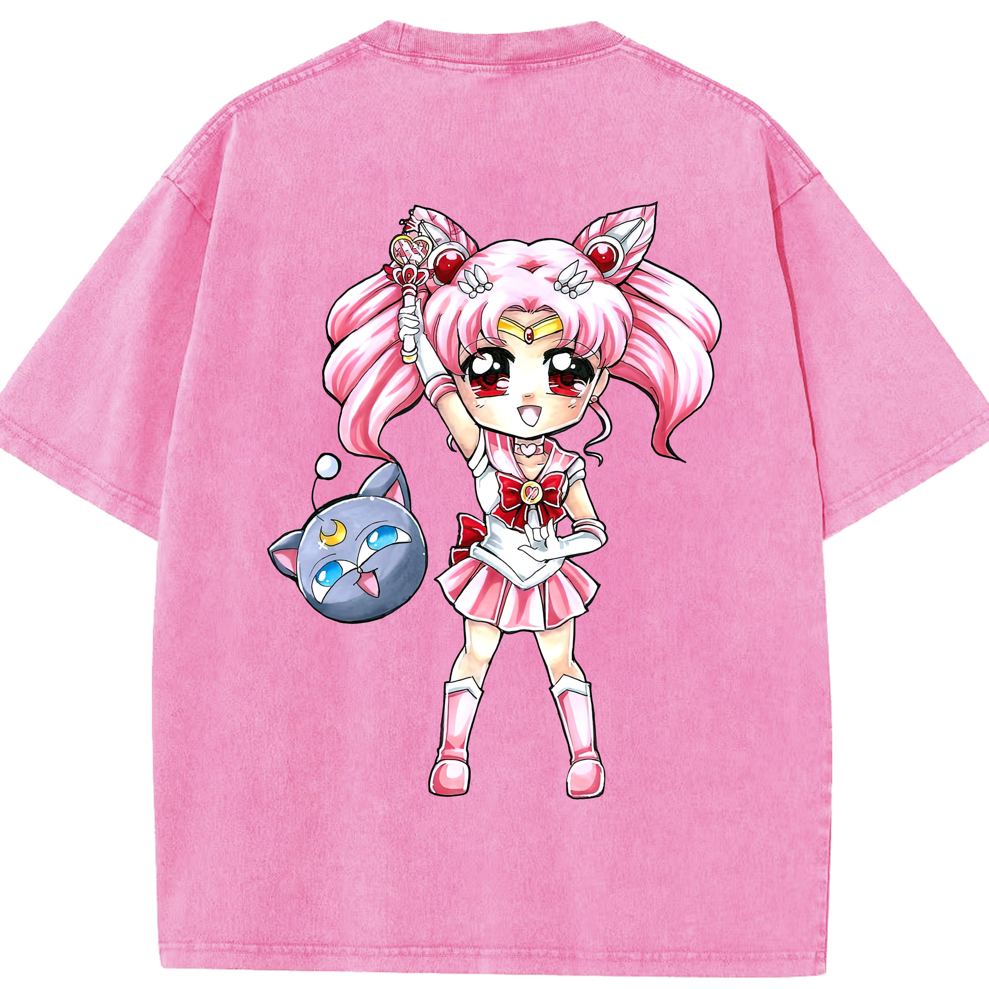 （画像用） 美少女戦士セーラームーン ちびうさ Sailor Moon Chibiusa Tsukino Usagi Small Lady Serenity 綿100% ヴィンテージ風 半袖Tシャツ（背面プリント）